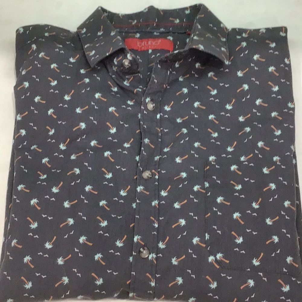 Men's Bruno Milano Charcoal Palm Tree Patterned Shirt